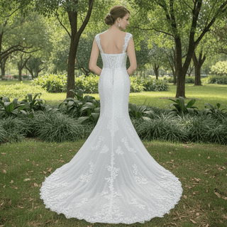 Elegant Mermaid Mermaid Lace Wedding Dress with Sheer Bodice - Rosymae