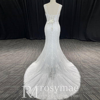 Elegant Mermaid Mermaid Lace Wedding Dress with Sheer Bodice - Rosymae