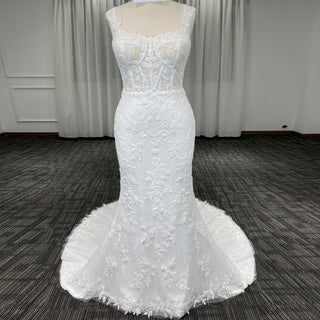 Elegant Mermaid Mermaid Lace Wedding Dress with Sheer Bodice - Rosymae