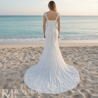 Elegant Mermaid Mermaid Lace Wedding Dress with Sheer Bodice - Rosymae