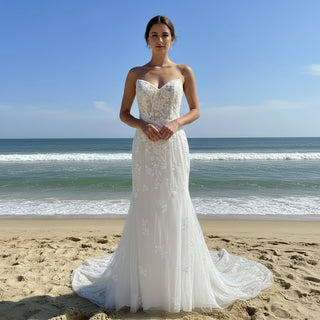 Gorgeous Mermaid Lace Appliqued Wedding Dress with Vneck