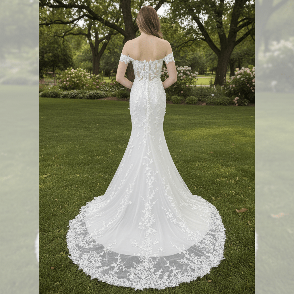 Elegant Mermaid Sheer Lace Off Shoulder Wedding Dress With Slit - Rosymae