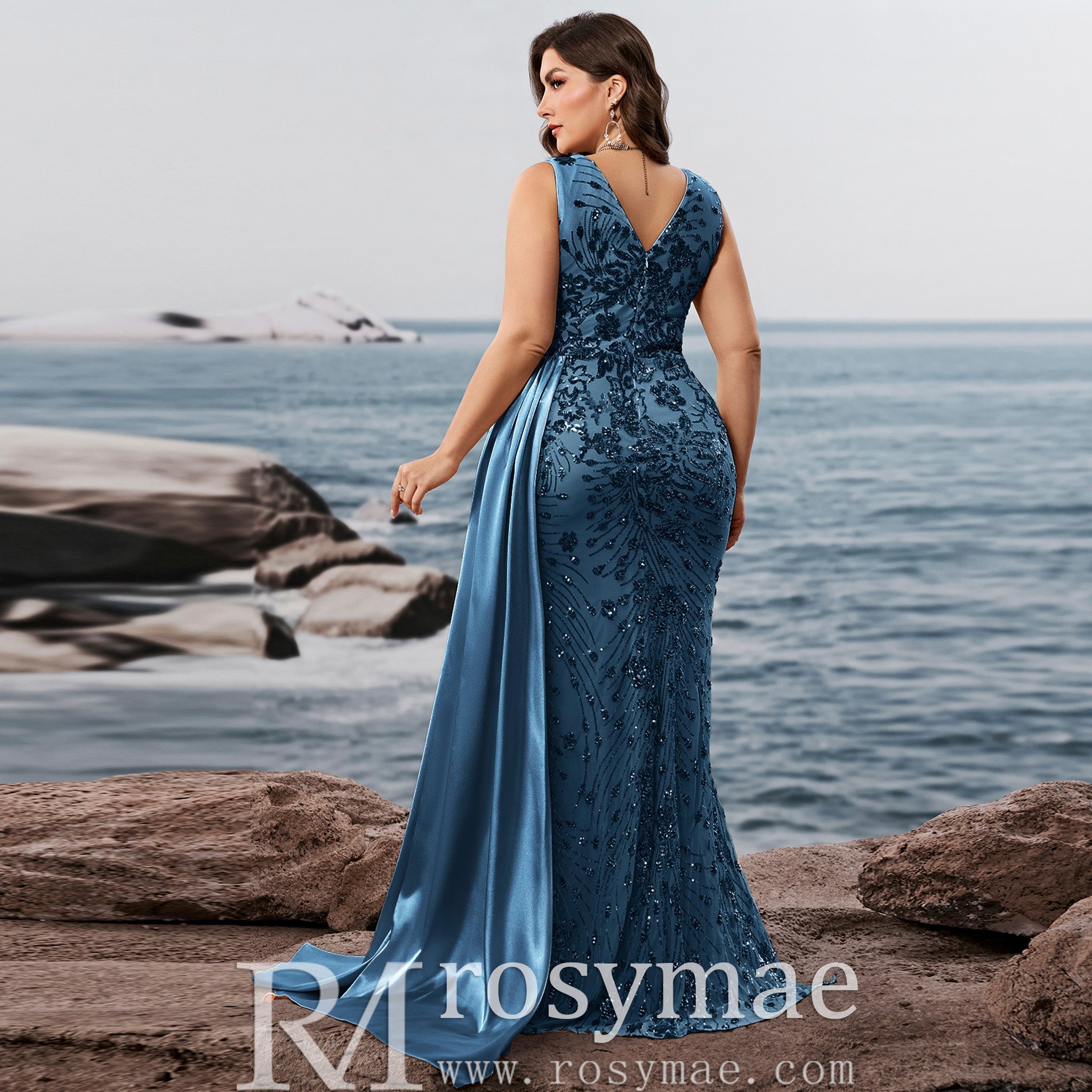 Elegant Mermaid Steel Blue Party Dresses and Formal Gowns in Plus Size – Rosymae