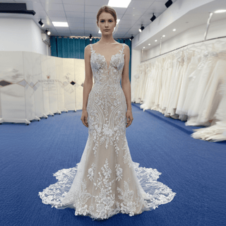 Elegant Mermaid Tulle Lace Wedding Dress with Spaghetti Strap - Rosymae
