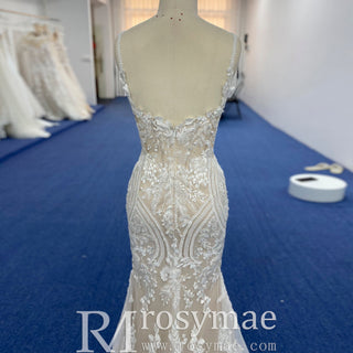 Elegant Mermaid Tulle Lace Wedding Dress with Spaghetti Strap - Rosymae