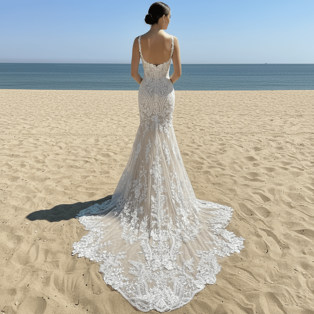 Elegant Mermaid Tulle Lace Wedding Dress with Spaghetti Strap - Rosymae