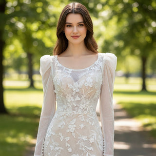 Elegant Mermaid Wedding Dress Long Sleeves With Scoop Neck - Rosymae