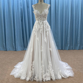 Elegant Modern V-Neck Lace Wedding Dress A-line with Tank Top - Rosymae