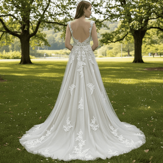 Elegant Modern V-Neck Lace Wedding Dress A-line with Tank Top - Rosymae