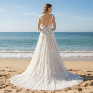 Elegant Modern V-Neck Lace Wedding Dress A-line with Tank Top - Rosymae