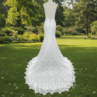 Elegant Multi-Lace Tank V-Neck Mermaid Wedding Dress - Rosymae