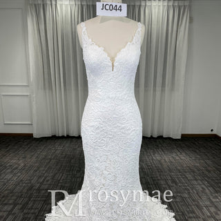 Elegant Multi-Lace Tank V-Neck Mermaid Wedding Dress - Rosymae