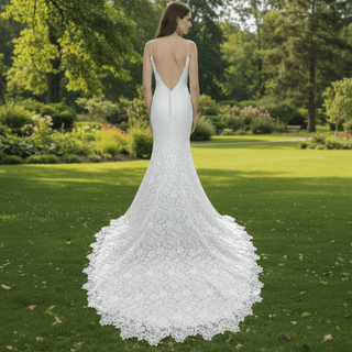 Elegant Multi-Lace Tank V-Neck Mermaid Wedding Dress - Rosymae