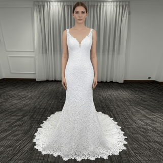Elegant Multi-Lace Tank V-Neck Mermaid Wedding Dress - Rosymae