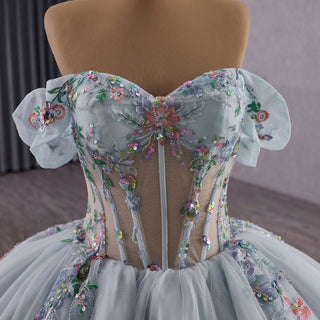 Elegant Off Shoulder Ball Gown Quinceanera Dresses with Sheer Bodice - Rosymae