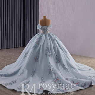 Elegant Off Shoulder Ball Gown Quinceanera Dresses with Sheer Bodice - Rosymae