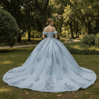 Elegant Off Shoulder Ball Gown Quinceanera Dresses with Sheer Bodice - Rosymae