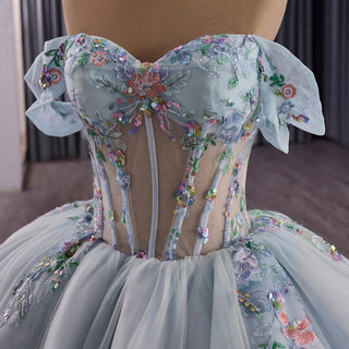 Elegant Off Shoulder Ball Gown Quinceanera Dresses with Sheer Bodice - Rosymae