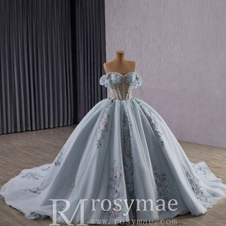 Elegant Off Shoulder Ball Gown Quinceanera Dresses with Sheer Bodice - Rosymae