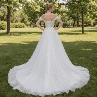 Elegant Off the Shoulder A Line Wedding Dresses with Sweetheart - Rosymae