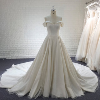 Elegant Off-the-Shoulder Classic Wedding Dresses with V-neck - Rosymae