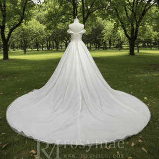 Elegant Off-the-Shoulder Classic Wedding Dresses with V-neck - Rosymae