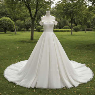 Elegant Off-the-Shoulder Classic Wedding Dresses with V-neck - Rosymae