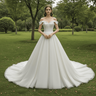 Elegant Off-the-Shoulder Classic Wedding Dresses with V-neck - Rosymae