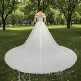 Elegant Off-the-Shoulder Classic Wedding Dresses with V-neck - Rosymae