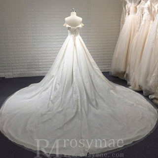Elegant Off-the-Shoulder Classic Wedding Dresses with V-neck - Rosymae