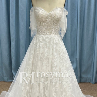 Elegant Off the Shoulder Floral Lace Ball Gown Wedding Dress - Rosymae