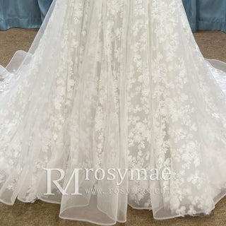 Elegant Off the Shoulder Floral Lace Ball Gown Wedding Dress - Rosymae