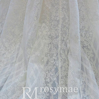 Elegant Off the Shoulder Lace Ball Gown Wedding Dress with Long Sleeves - Rosymae