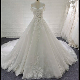 Elegant Off the Shoulder Mesh Wedding Dress with Sheer Bodice - Rosymae