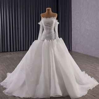 Elegant Off-the-Shoulder Organza Wedding Dress with Ruffle Skirt - Rosymae