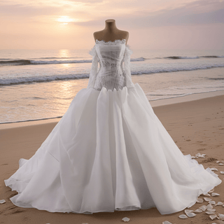 Elegant Off-the-Shoulder Organza Wedding Dress with Ruffle Skirt - Rosymae