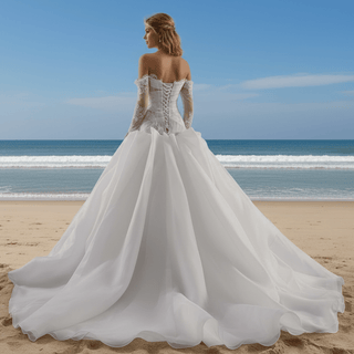 Elegant Off-the-Shoulder Organza Wedding Dress with Ruffle Skirt - Rosymae
