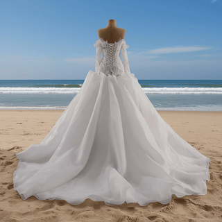Elegant Off-the-Shoulder Organza Wedding Dress with Ruffle Skirt - Rosymae