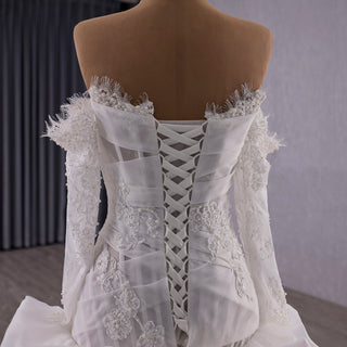 Elegant Off-the-Shoulder Organza Wedding Dress with Ruffle Skirt - Rosymae