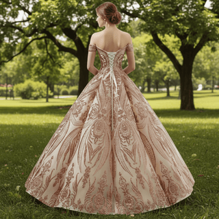 Elegant Off The Shoulder Sequin Ball Gown Sparky Quinceanera Dress - Rosymae