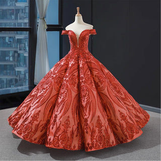 Elegant Off The Shoulder Sequin Ball Gown Sparky Quinceanera Dress - Rosymae