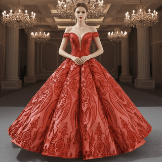 Elegant Off The Shoulder Sequin Ball Gown Sparky Quinceanera Dress - Rosymae