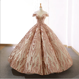 Elegant Off The Shoulder Sequin Ball Gown Sparky Quinceanera Dress - Rosymae