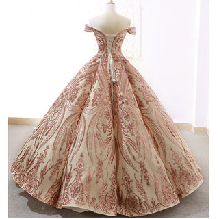 Elegant Off The Shoulder Sequin Ball Gown Sparky Quinceanera Dress - Rosymae