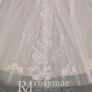 Elegant Off-the-Shoulder Wedding Dress Ball Gown with Floral Lace - Rosymae