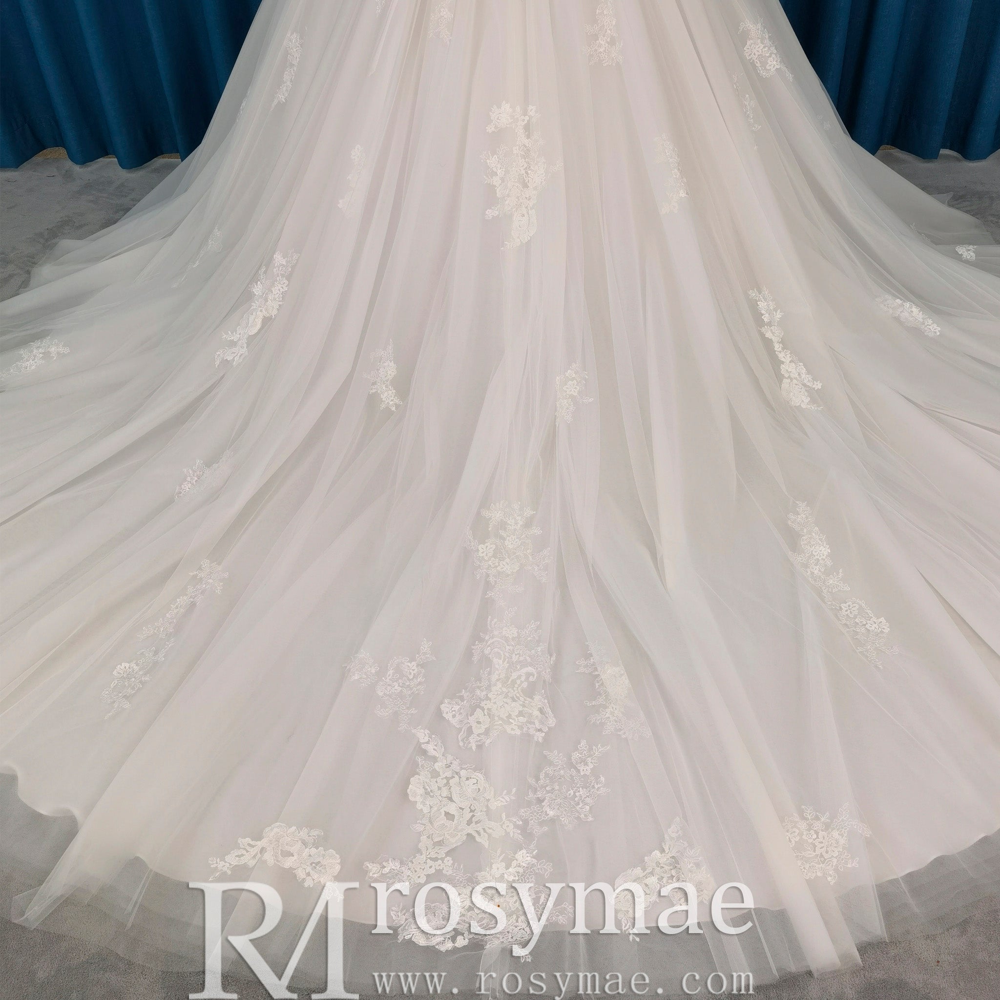 Elegant Off-the-Shoulder Wedding Dress Ball Gown with Floral Lace - Rosymae