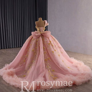Elegant One Shoulder Puffy Pink Quinceanera Dress For Sweet 15 16 Girls - Rosymae