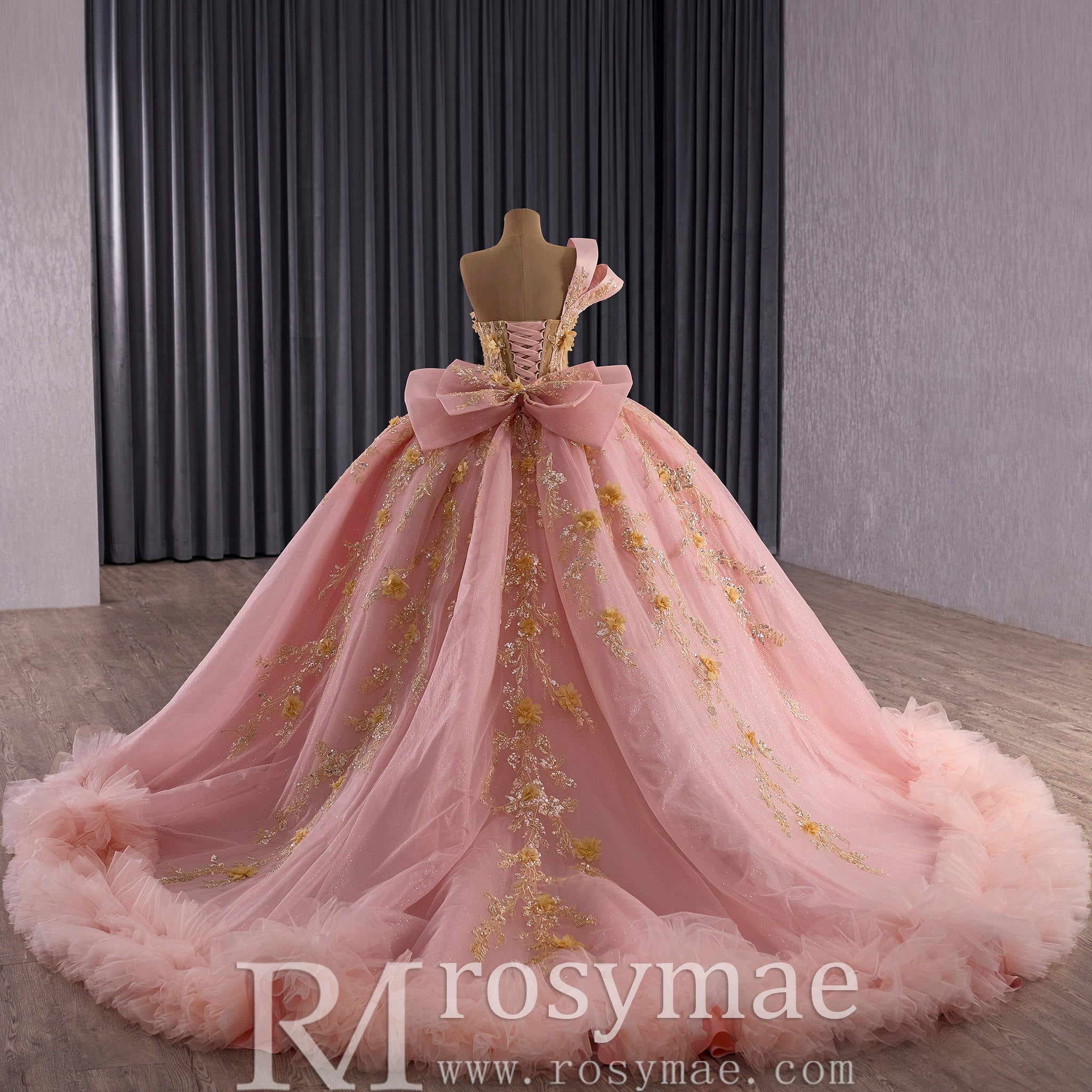 Elegant One Shoulder Puffy Pink Quinceanera Dress For Sweet 15 16 Girl – Rosymae