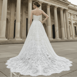 Elegant Overall Floral Lace A Line Wedding Dress with Bateau Neckline - Rosymae