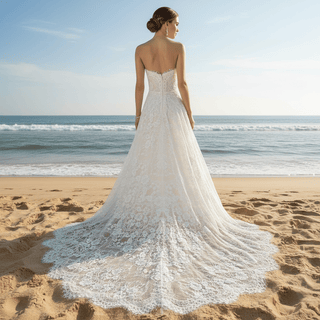 Elegant Overall Floral Lace A Line Wedding Dress with Bateau Neckline - Rosymae